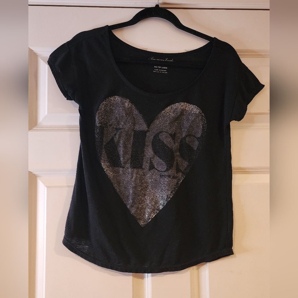 American Eagle black and silver short sleeve top XS